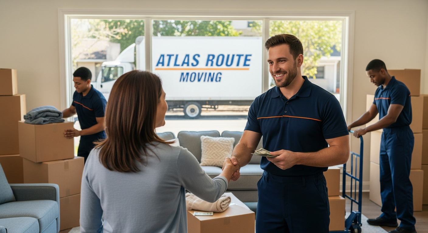 Homeowner tipping professional movers after a successful move